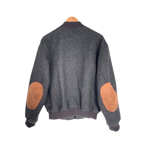 Vintage Eddie Bauer Bomber Jacket Men Large 80s 90s Gray Wool Elbow Patch - Picture 4 of 14